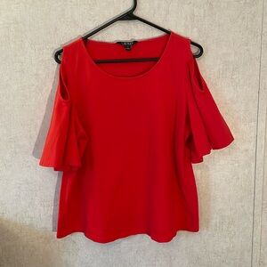 Ralph Lauren red cold shoulder pullover top with bell shaped sleeves size XL